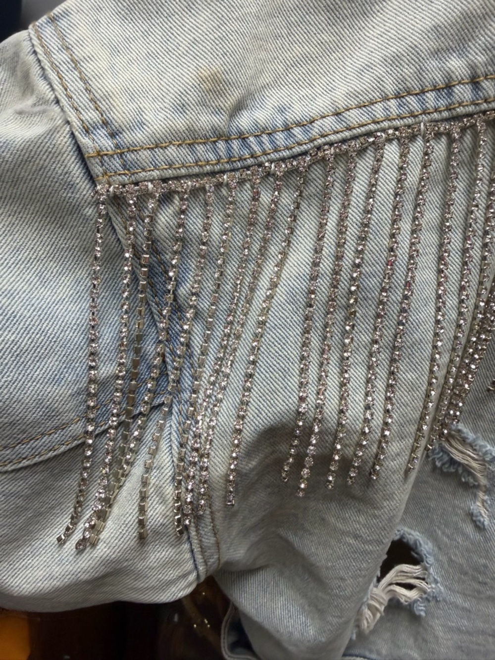 Blue B Rhinestone Fringe Denim Jacket - Picture 9 of 13